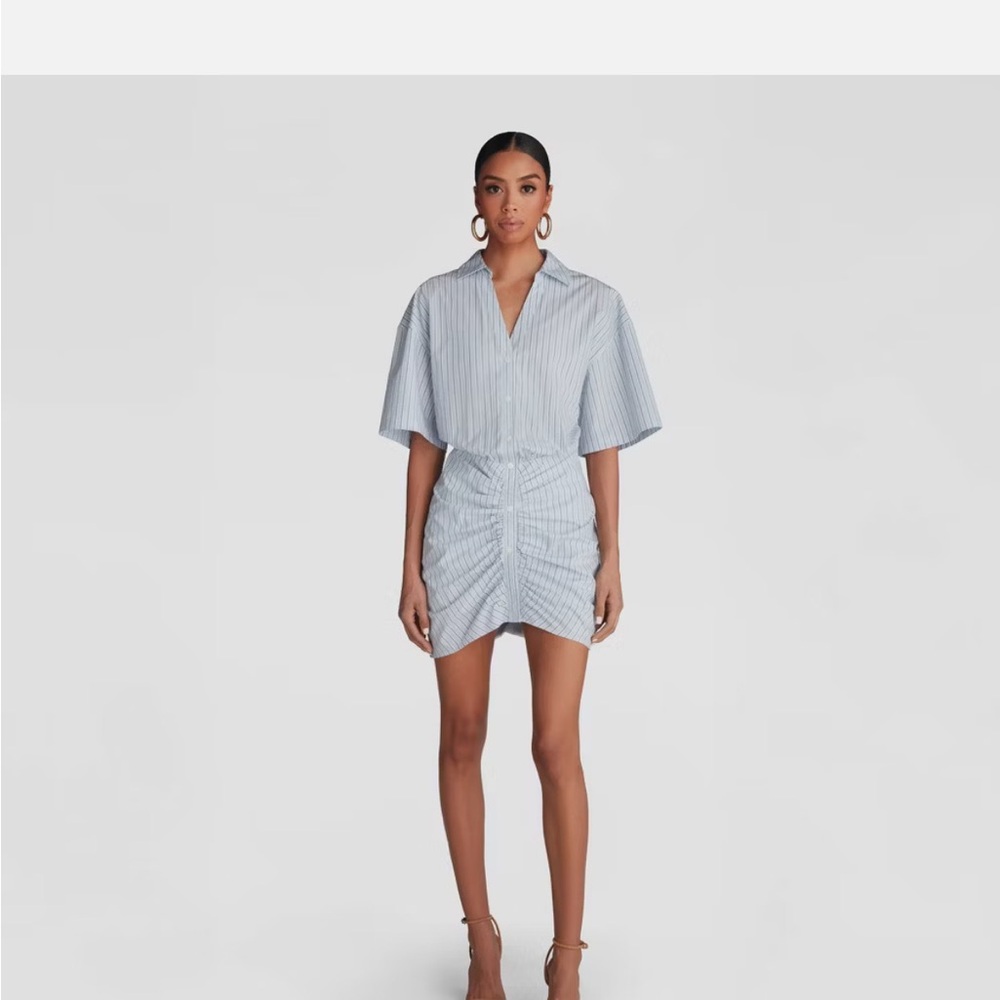KBB by KAHLANA Women's Short Sleeve 'The Ruched Shirt Dress' - Blue/White